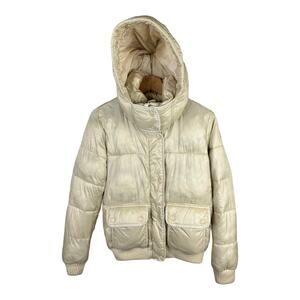 Abercrombie & Fitch Womens size XS Nylon Hooded Puffer Coat Jacket Cream